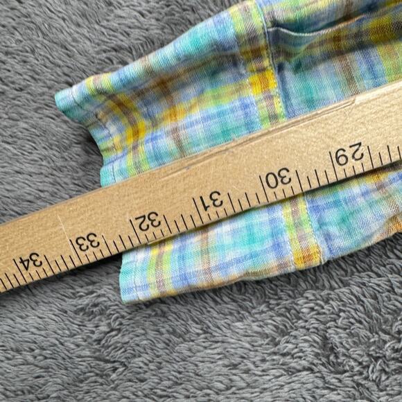 Lenor Romano Vintage Linen Shirt Button Up Mens L Check Plaid Blue Yellow - Picture 5 of 7